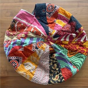 Unstuffed Colorful Patchwork Round Poof or Cushion Cover w/Liner. Zip. Handmade.